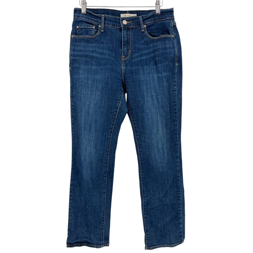 Levi's 505 Straight Jeans Womens 8 Medium Blue Stretch Denim Mid Rise Classic